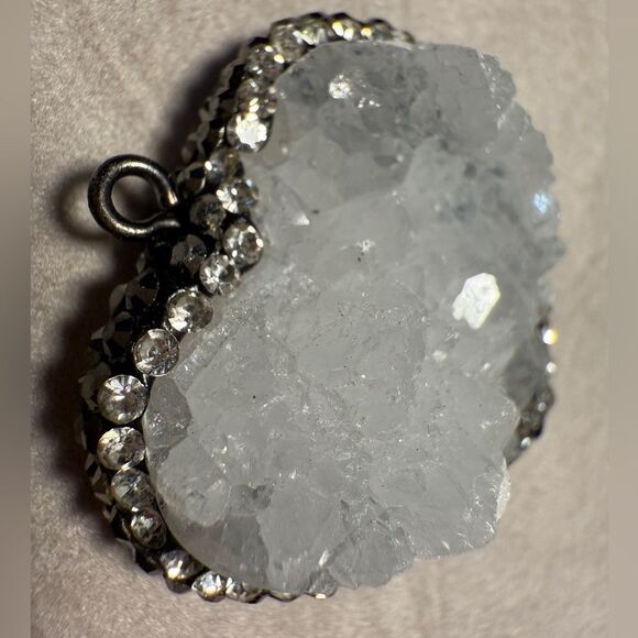 Raw Quartz Crystal Heart Pendant with Rhinestone Border - Picture 8 of 17